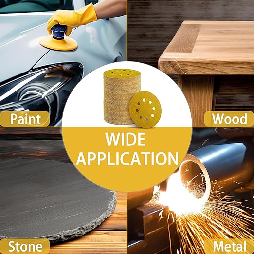 150PCS 60 Grit Gold Sanding Discs, 5-Inch 8-Hole Sandpaper for Random Orbital Sander,for Automotive or Woodworking