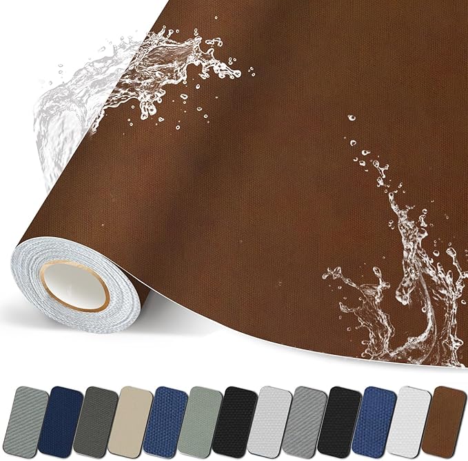 Canvas Repair Patch, 17X158 Inch Strong Sticky Fabric Repair Tape, Self-Adhesive Fabric Patch for Sofas, Tote Bags, Clothing, Car Seats, Furniture (Brown, 17X158 Inch)