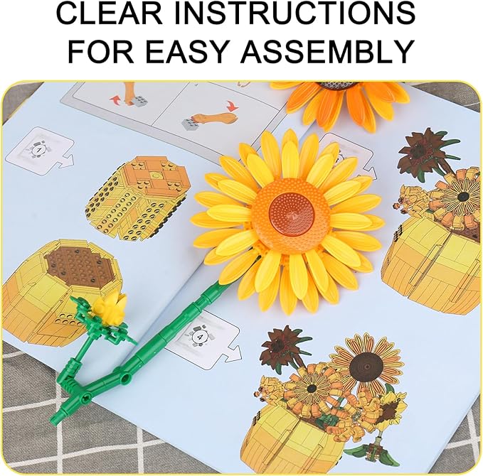 Sunflower Building Blocks Set for Adults, Van Gogh Art Botanical Collection, Sunflower Pot Kits Compatible with Lego Flowers, Gifts for Mother's Day Christmas Birthday (1009PCS)