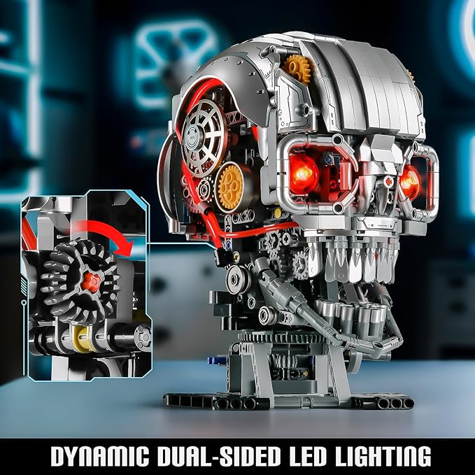 Mechanical Halloween Skull Building Set for Adult,Skeleton Head Building Blocks Toys,Buildable Horror Display Model,Collectible Decor for Home or Office,Gift for Men Boys 8-14(1099pcs)