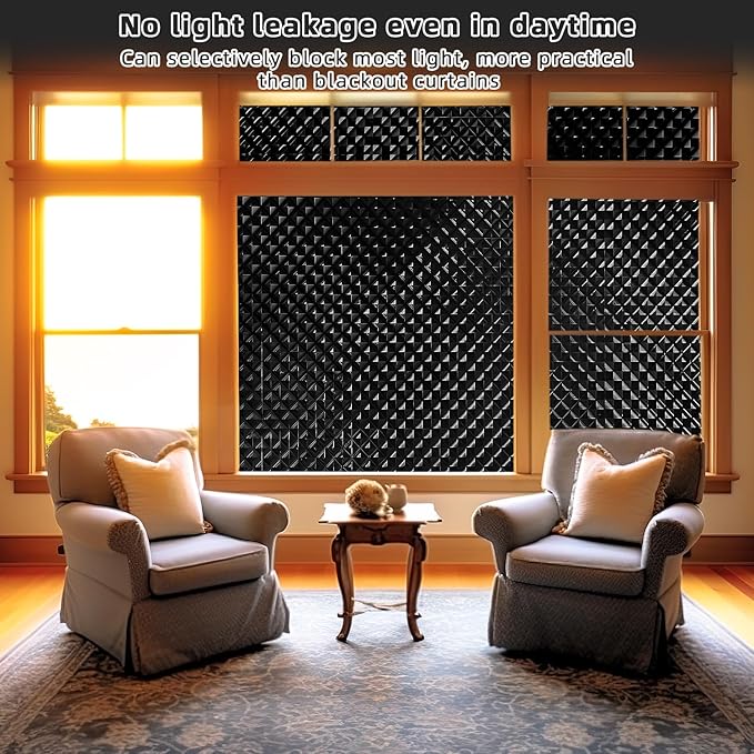 Qualsen Total Blackout Window Film Sun Blocking, Black Privacy Window Film Light Blocker, Thermal Cling Heat Control, Room Darkening Glass Sticker for Door Covering, 23.6×78.7inch