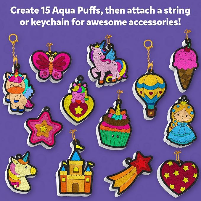 Skillmatics 3D Art Kit - Aqua Puffs Princesses & Unicorns, Mess-Free Paint by Number Craft for Kids, DIY Color & Inflate Activity, Travel & Creative Gift for Girls & Boys Ages 4, 5, 6, 7, 8, 9, 10