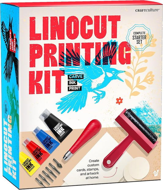 Linocut Printing Kit - Stamp Making Carving Tools - Crafts for Adults - Christmas Unique Gifts - Teen Boy Gifts - Birthday Gift Ideas for Women - Hobbies DIY Kits for Adults, Boys, Girls, Women, Men