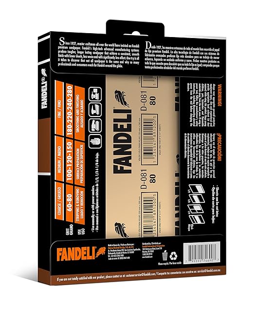 Fandeli 36027 220 Grit Multipurpose Sandpaper Sheets, 9" x 11", 25-Sheet