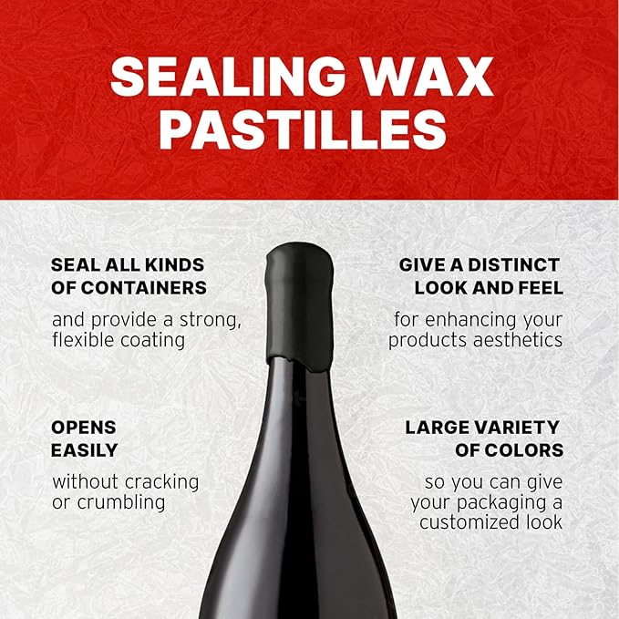 Blended Waxes, Inc. Bottle Sealing Wax Beads, Premium Pastille Wax Seal Beads For Wine, Beer, and Liquor Bottle Closure, Seals Between 25-30 Bottles, 1 lb, Black
