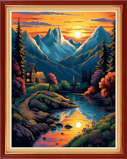 DMCVIVR Stamped Cross Stitch Kits for Adults Beginners Embroidery Kits 11CT Needlepoint Kits Cross Stitch Patterns Embroidery Patterns-Sunset Scenery 16x20 inch