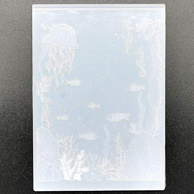 NZJ 3D Texured Sea Fish Jellyfish Plastic Embossing Folders for Card Making Scrapbooking and Other Paper Crafts