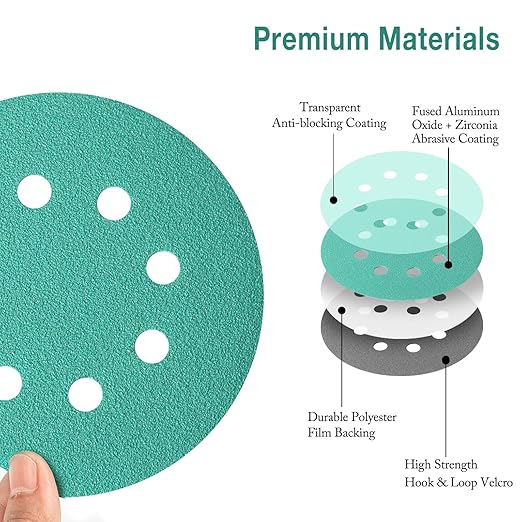5-Inch 8-Hole Wet Dry Sanding Discs 150 Grit, Polyester Film Backed Heavy-Duty Hook and Loop Sandpaper for Random Orbital Sander, 50-Pack