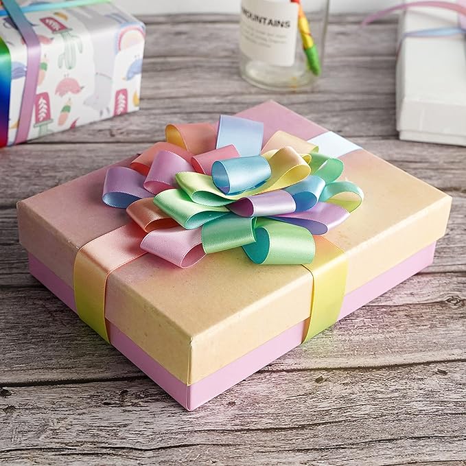 MEEDEE Pastel Rainbow Ribbon - Satin, 1 inch, 25 Yards - Perfect for Gift Wrapping, Wedding, Pride, Party & Birthday Decorations