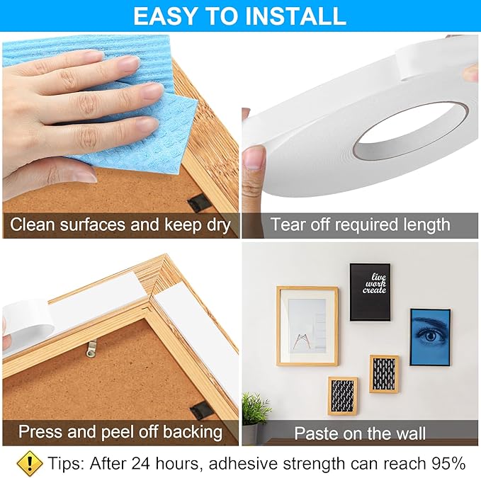 ToLanbbt Double Sided Foam Tape 2In x 20FT, Mounting Tape Heavy Duty, Strong Adhesive Weatherproof Seal Strips for DIY Craft Picture Poster, Car & Gap Filling Mountings, Home Office Decor (White)