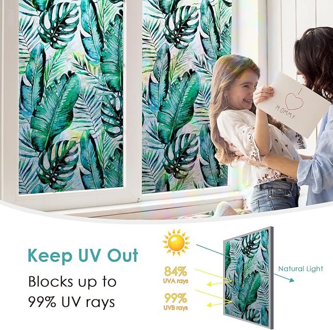 DKTIE Nature Pattern Rainbow Window Film Decorative Stained Glass Window Film Static Cling Films Easy Apply Removable Comes with Tools (U560-rainbow, 17.7" x 78.7")