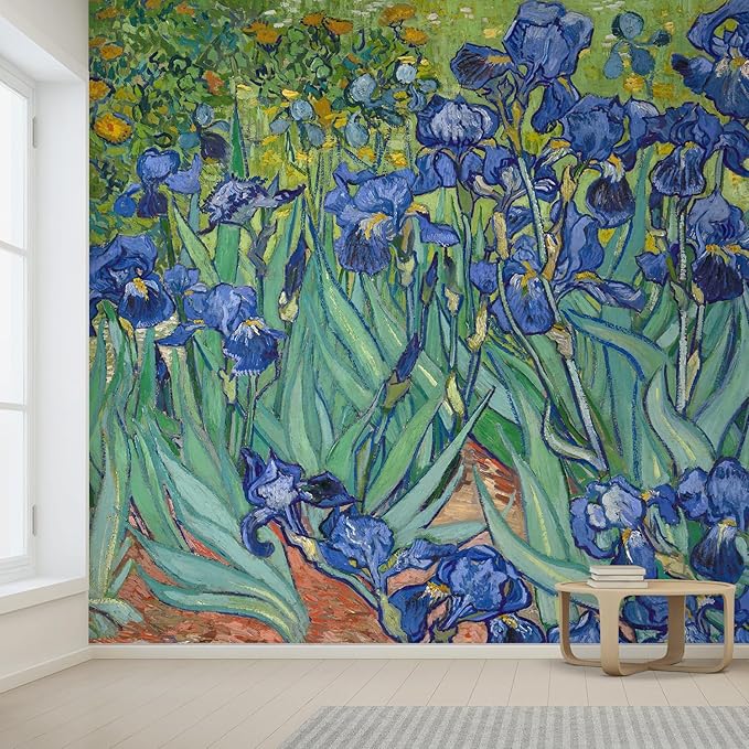 wall26 Wall Sticker/Wall Mural Irises by Vincent Van Gogh Dutch Impressionism, Not Peel and Stick, Non-Woven Wallpaper Decorative for Bedroom, Living Room, Office - 132x168 inches