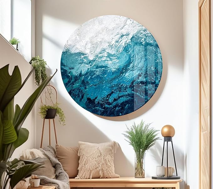 My Photostation.com Round 24'' Blue Waves Abstract Glass Wall ArtTempered Glass Printing Wall Decor Large Wall Art Wall Hangings