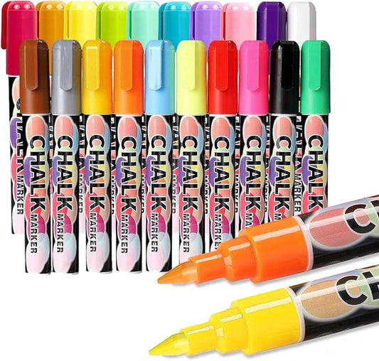 Extra Fine Tip Liquid Chalk Markers for Chalkboard, 20 Colors Window Liquid Chalk Marker Pens with 1mm Fine Tips, Washable Erasable Wet Erase Marker Pens Set for Bistro, Car Glass, Poster, Blackboard
