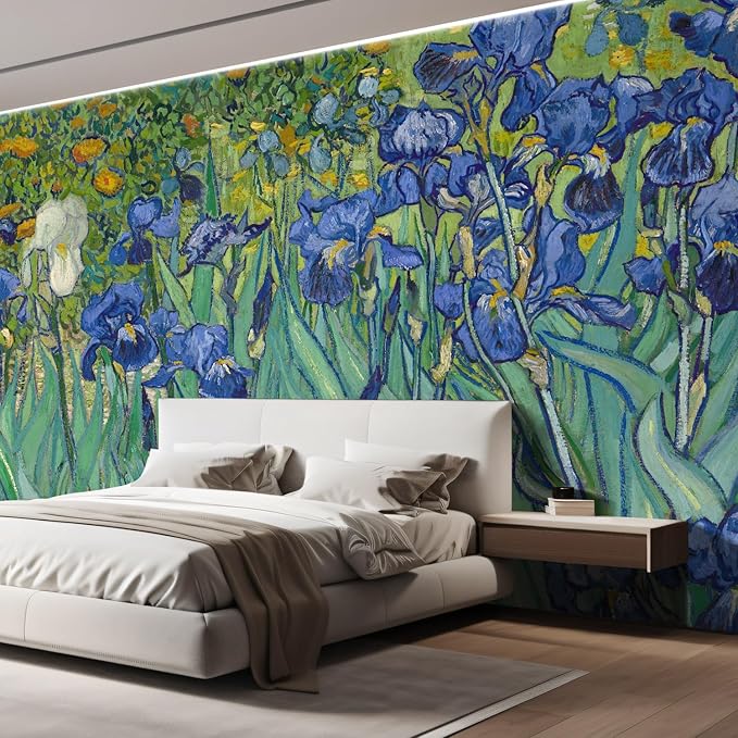 wall26 Wall Sticker/Wall Mural Irises by Vincent Van Gogh Dutch Impressionism, Not Peel and Stick, Non-Woven Wallpaper Decorative for Bedroom, Living Room, Office - 132x192 inches