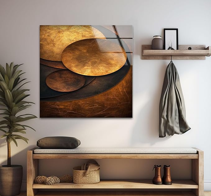 My Photostation.com 14Wx20H'' Bronze Art Deco Geometric Motifs Glass Wall Art Tempered Glass Printing Wall Decor Large Wall Art Wall Hangings