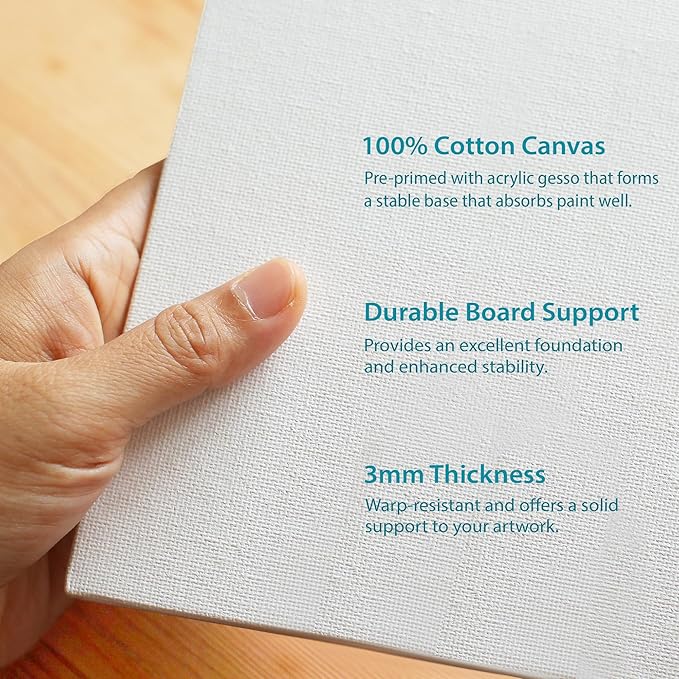 KEFF Canvas Boards for Painting - 9x12 4-Pack Bulk Canvas Panels Value Pack - 100% Cotton Triple Primed Canvases for Painting Supplies, Acrylic, Oil, Watercolor & Tempera