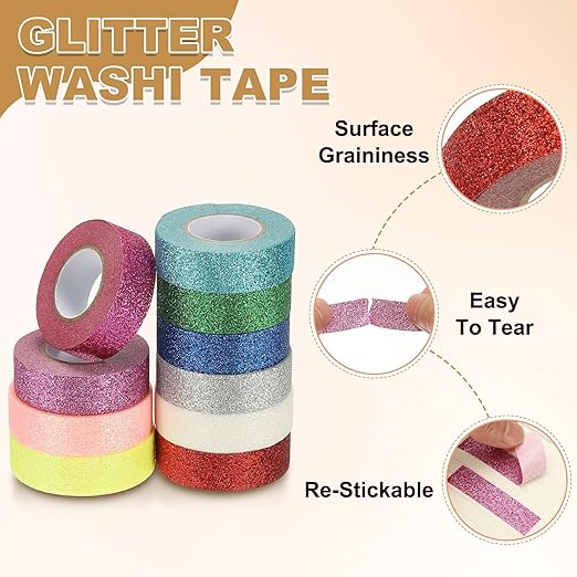 PATIKIL 1 Roll Glitter Paper Washi Tape, Washi Decorative Tape for Crafts, White
