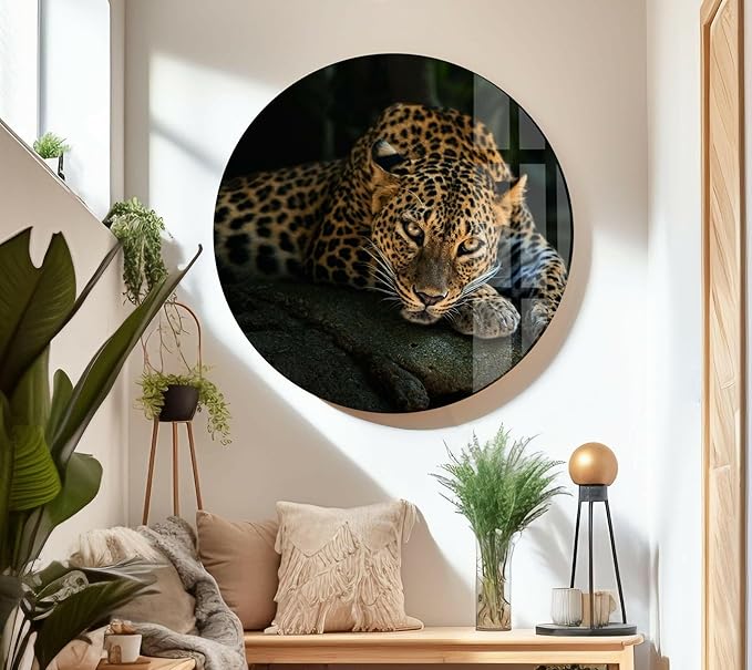 My Photostation.com 48Wx32H'' Fierce Leopard Glass Wall ArtTempered Glass Printing Wall Decor Large Wall Art Wall Hangings