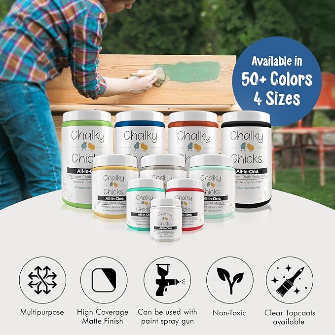 Chalky Chicks All-in-One Chalk Paint for Furniture or Cabinet - 4 Fl Oz - Matte Finish Denim (Navy Blue) for Metal, Wood Furniture Paint - No Sanding All-in-One for Home Decor & Crafts, USA Made
