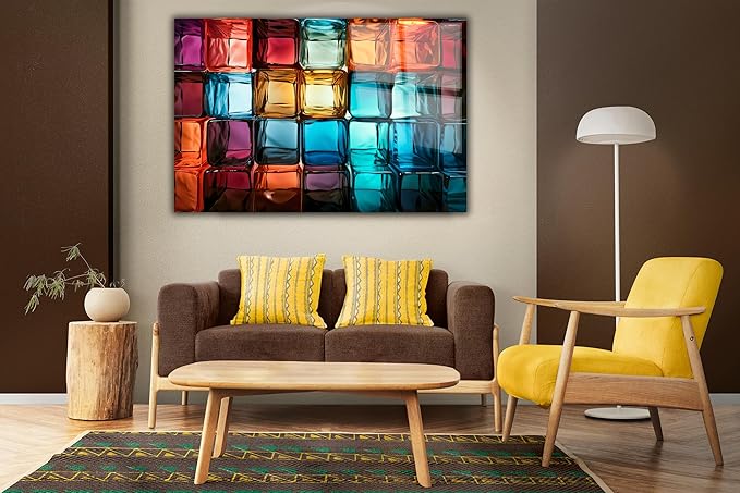 SpiritualHands Magical Light Play and Stunning Colors Tempered Glass Wall Art Painting for Living Room, Tempered Glass Modern Prints Decor, Large Vivid Color Panel for Bedroom, Kitchen, or Office
