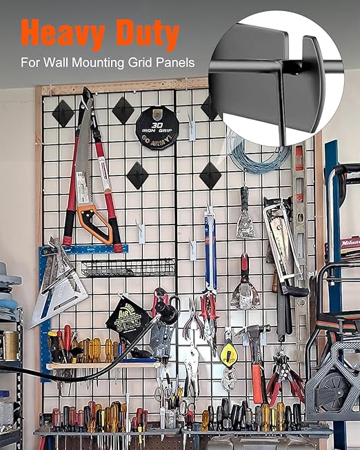 Gridwall Mount Brackets, 30 Pcs Wall Grid Panel Accessory with 150Pcs Wall Mount Screws and 4 Pcs S Hooks for Wire Wall Grid Clothing Store Cloakroom Retail Display Wall Organization.