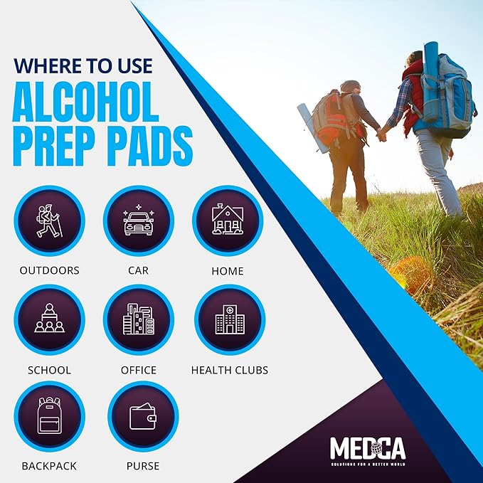 MEDca Alcohol Prep Pads, Sterile, Medium, 2-Ply Pack of 100