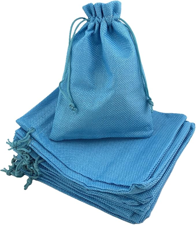 Palmhomee Pack of 25 Burlap Gift Bags with Drawstring Linen Jewelry Pouches Wedding Hessian Jute Bags for Birthday and Treat Pouches Party Wedding Favors Gift (5x7 Inch, Ocean Blue)