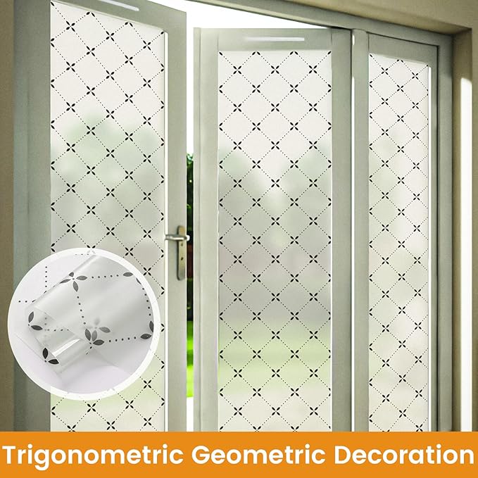 DKTIE Geometric Art Stained Glass Window Film Bathroom Window Privacy Film Frosted Glass Static Clings Non Adhesive with Installation Tools, Modern Home Improvement Style (S119, 17.7'' x 78.7'')