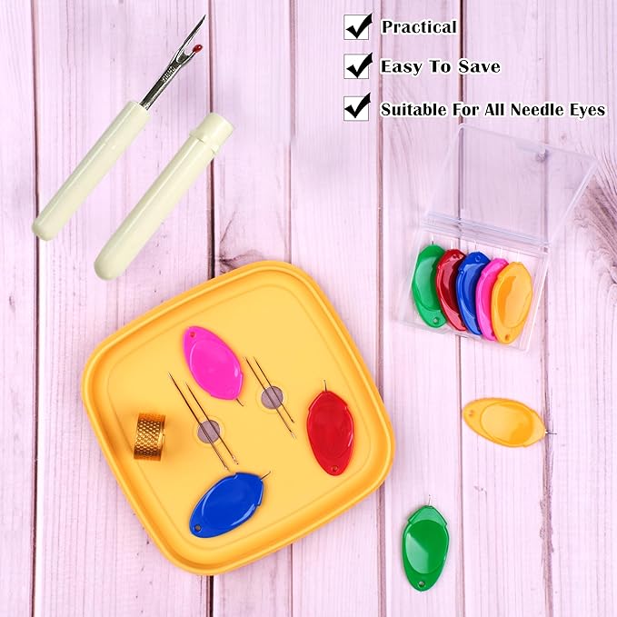 meeggrace Needle Threader, Seam Ripper,Small Needle Eye Threader Tool, Easy Threader for Machine and Hand Sewing, Fast and Precise Threading and Unthreading, Ideal for Needlework(5PCS+1)