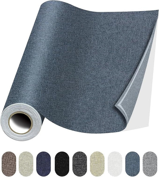 Fabric Repair Patches, 17X158 Inch Linen Repair Tape Self-Adhesive Fabric Patches Durable, DIY Large Linen Tape for Sofa, Couches, Furniture, Chair, Clothing （17X158 Inch, Blue Grey）
