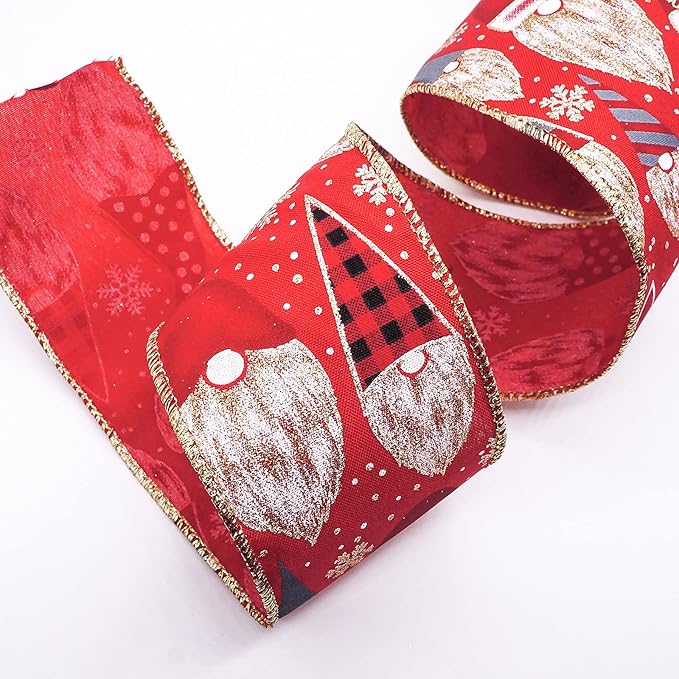 CT CRAFT LLC Red Satin with Elf Christmas Wired Ribbon 2.5 Inch x 25 Yards for Christmas Home Decor Tree Topper Bow Gift Wrapping DIY Crafts Wreath Garland