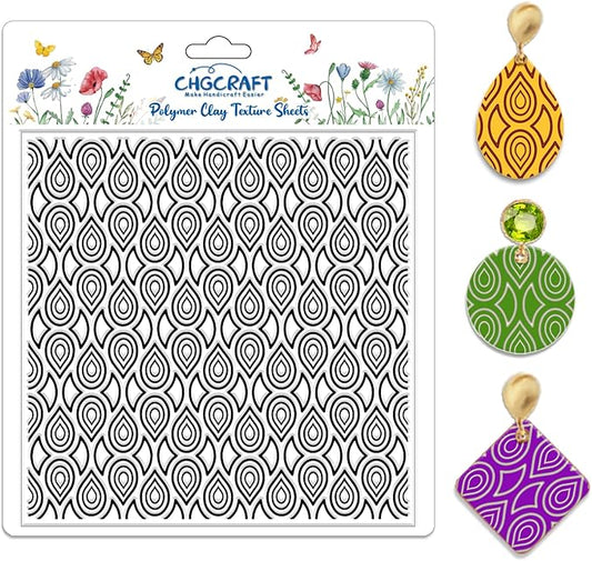 CHGCRAFT Teardrop Polymer Clay Texture Sheets Repeating Seamless Pattern Silicone Texture Stamp Line Art Modeling Pattern Pad for Jewelry and Clay Earrings Tools, 5.5x5.5 inch