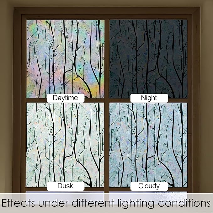 DKTIE Nature Pattern Rainbow Window Film Decorative Stained Glass Window Film Static Cling Films Easy Apply Removable Comes with Tools (U1747-rainbow, 17.7" x 78.7")