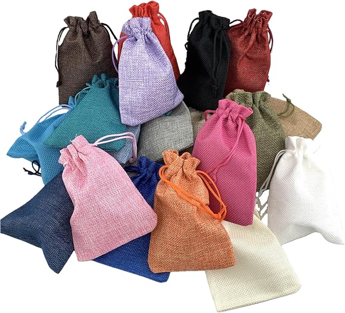 Palmhomee Pack of 20 Burlap Gift Bags with Drawstring Linen Jewelry Pouches Wedding Hessian Jute Bags for Birthday Jewelry and Treat Pouches Party Wedding Favors Gift Art and DIY Craft   (7x9 Inch, Mixed Colors)