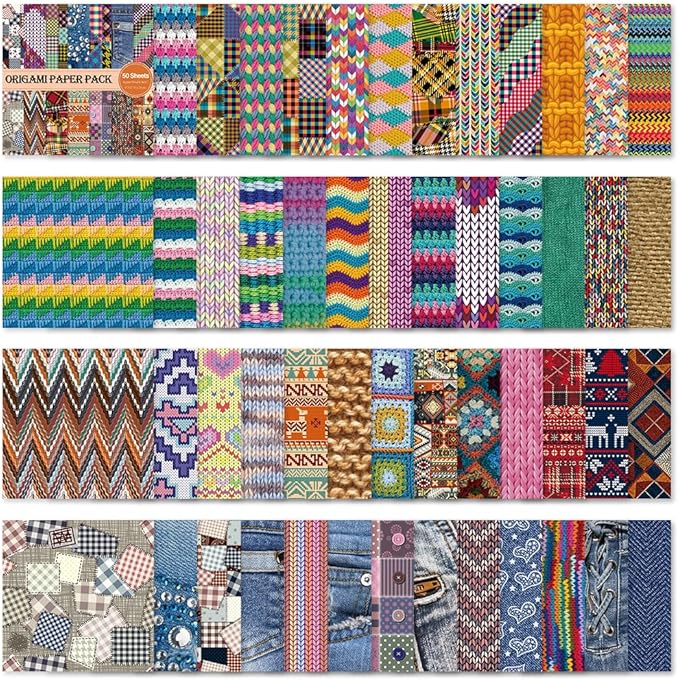 Square Origami Paper 6x6 Double Sided 50 Sheets 50 Colors 70GSM Origami Kit Japanese Chiyo Easy Fold Arts Crafts DIY Handwork Beginner Cloth