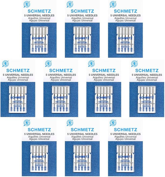 50 Schmetz Universal Sewing Machine Needles - Assorted Sizes - Box of 10 Cards