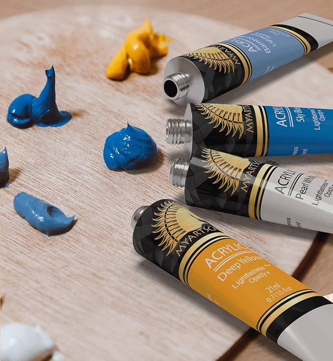 MyArtscape Acrylic Paint Set - 72 x 21ml Tubes with 3 Paint Brushes Art Supplies - Artist Quality Paints - Lightfast - Heavy Body - Highly Pigmented Colors with Great Coverage - Professional Art