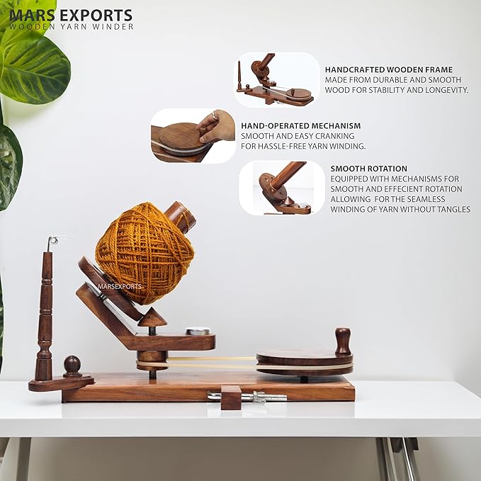 Mars Exports - Wooden Yarn Winder for Knitting and Crocheting, Wooden Yarn Swift Hand Operated Large Yarn Ball Winder, Heavy Duty Yarn Winder (ONLY Winder Rosewood)