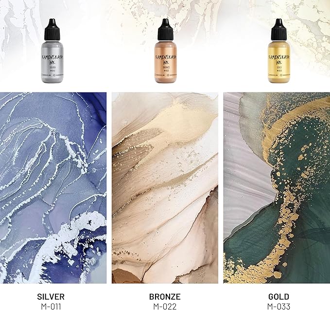 Metallic Alcohol Ink Set: Gold Alcohol Ink, 3 pcs 0.51 fl oz (15 ml) Each