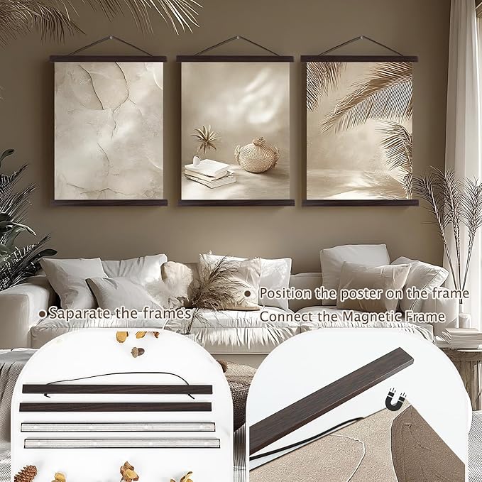 Artmag Magnetic Poster Hanger Frame, 28x22 28x40 28x29 Light Wood Wooden Magnet Canvas Artwork Print Poster Hangers Frames Hanging Kit (Walnut, 28")