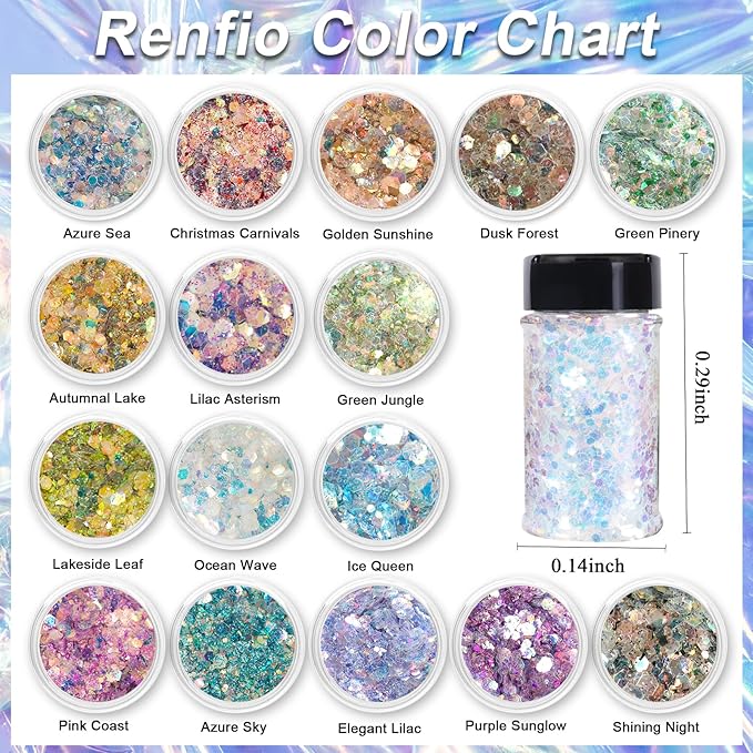 Renfio Opal Chunky Glitter, 1.75oz/50g Gold Glitter, Dreamy High Sparkle Glitter for Crafts Holographic Fine Glitter Mix Iridescent Glitters Flake for Resin Nails Art Hair DIY Snow - Golden Sunshine