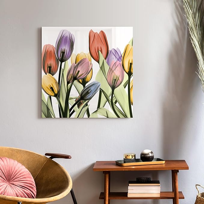 Empire Art Direct Frameless Free Floating Tempered Glass Panel Graphic Wall Art Ready to Hang, 24" x 24", Tulip Scape x-ray I