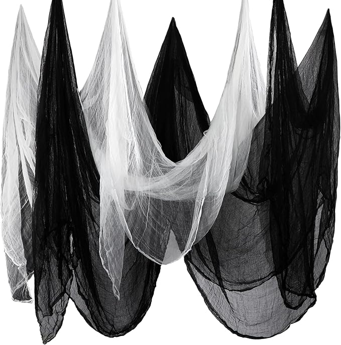Boao Halloween Cheese cloth 84.65 x 98.43 Inch White Black Cheesecloth Roll for Crafts Large Cotton Muslin Gauze Fabric for Halloween Outdoor & Indoor Spooky Decoration
