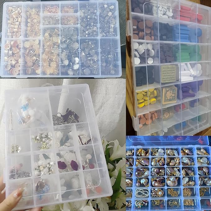 Xiaoyztan Clear Plastic Organizer, 18 Grids with Adjustable Dividers, Jewelry Box Bead Storage Container for Small Parts, Fishing Tackle, DIY Crafts, and Earrings, Overall 7.9 x 5.7 x 1.1 inch