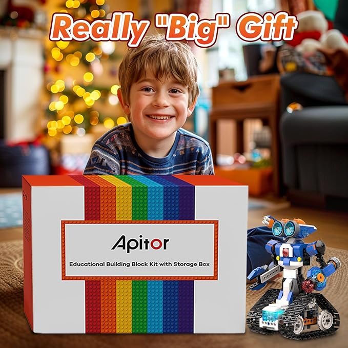 Robot J Creative Building Kit With Storage Box, 6-in-1 Programmable App Remote Control Tank STEM Learning Toy, Educational Coding Gifts for 7-12 Years Old Kids