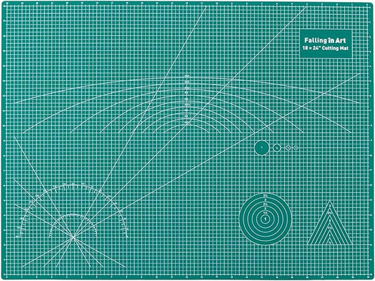 Falling in Art Self Healing Cutting Mat, 18x24" Cutting Mats for Sewing, Double-sided 5-Ply Fabric Cutting Board for Crafting, Quilting and Sewing Projects, Green
