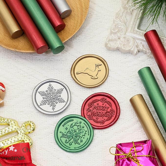 SWANGSA 20 Pieces Glue Gun Sealing Wax Sticks Metallic Red Green Antique Gold Silver for Wax Seal Stamp, Great for Wedding Invitations, Christmas Cards, Envelopes, Wine Packages, Gift Wrapping