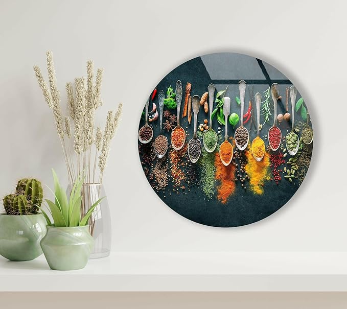 My Photostation.com Round 24'' Spoon Spices Glass Wall ArtTempered Glass Printing Wall Decor Large Wall Art Wall Hangings