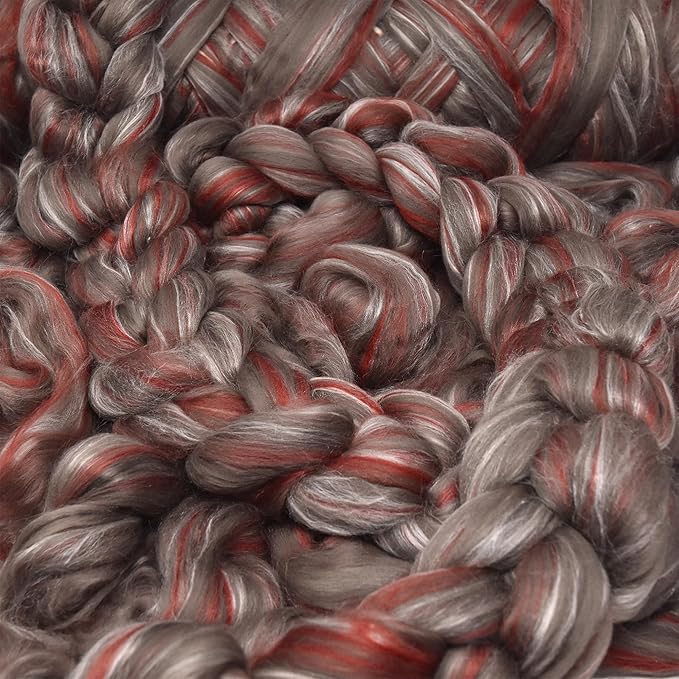 Merino Silk Luxe Tonal Designer Blend. Superfine Merino, Mulberry, Tussah Silk. Top Roving for Spinning or Felting. Sienna Sunset 1oz